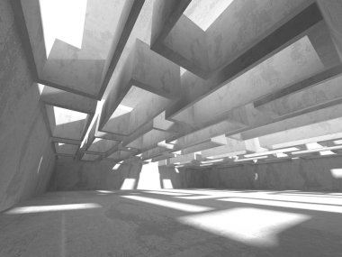 Karanlık Bodrum boş odası iç. Beton duvarlar. Mimari arka plan. 3D render illüstrasyon