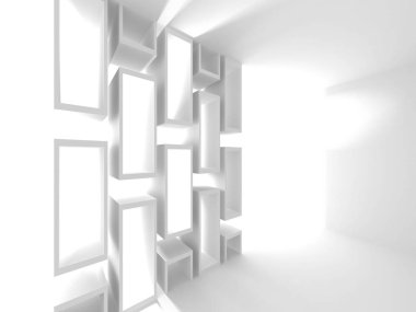 Beyaz Mimarlık inşaat Modern iç arka plan. 3D render illüstrasyon