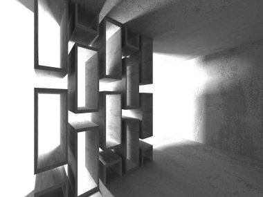 Geometrik beton mimari arka plan. 3D render illüstrasyon