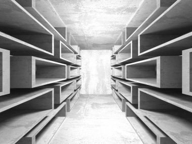 Geometrik beton mimari arka plan. 3D render illüstrasyon