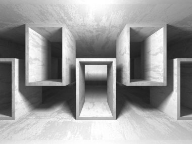 Geometrik beton mimari arka plan. 3D render illüstrasyon