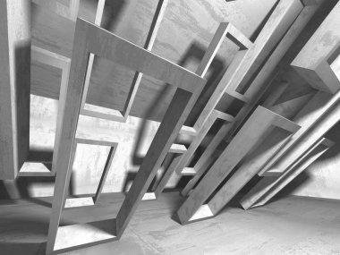 Geometrik beton mimari arka plan. 3D render illüstrasyon