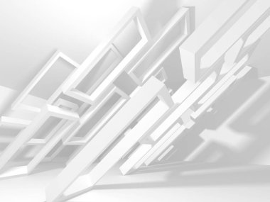 Beyaz Mimarlık inşaat Modern iç arka plan. 3D render illüstrasyon