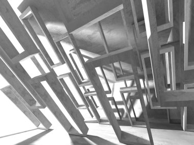 Geometrik beton mimari arka plan. 3D render illüstrasyon