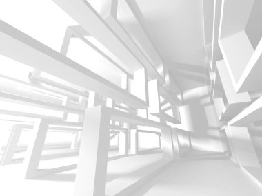 Beyaz Mimarlık inşaat Modern iç arka plan. 3D render illüstrasyon