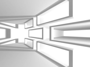 Fütüristik beyaz mimari tasarım arka plan. 3D render illüstrasyon