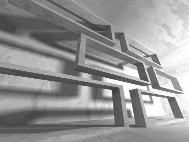 Karanlık boş oda. Beton duvarlar paslı. Mimari grunge arka plan. 3D render illüstrasyon