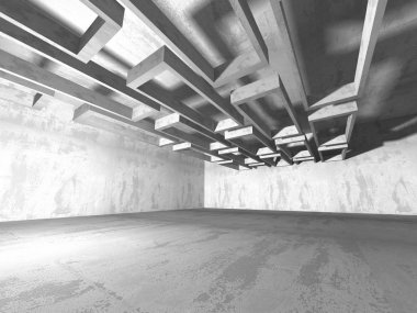 Karanlık Bodrum boş odası iç. Beton duvarlar. Mimari arka plan. 3D render illüstrasyon