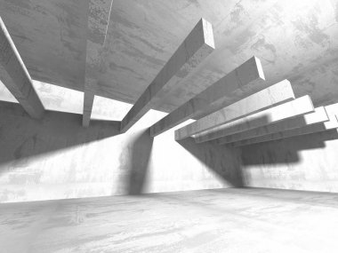 Karanlık Bodrum boş odası iç. Beton duvarlar. Mimari arka plan. 3D render illüstrasyon