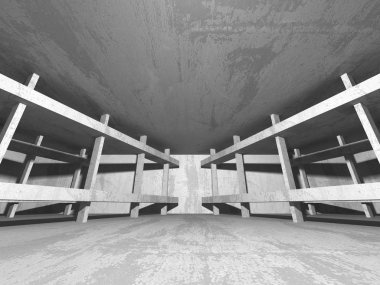 Karanlık beton boş oda. Modern mimari tasarım. Kentsel dokulu arka plan. 3D render illüstrasyon