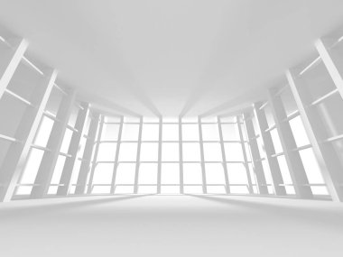Fütüristik beyaz mimari tasarım arka plan. 3D render illüstrasyon