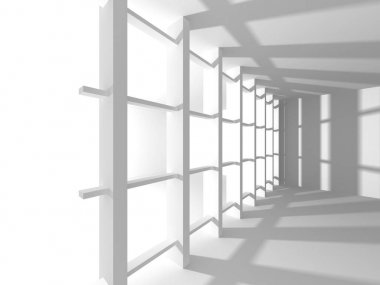 Fütüristik beyaz mimari tasarım arka plan. 3D render illüstrasyon