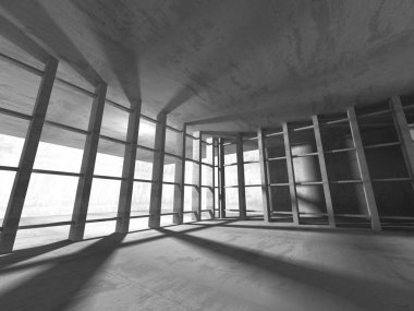 Karanlık Bodrum boş odası iç. Beton duvarlar. Mimari arka plan. 3D render illüstrasyon