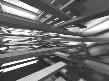 Karanlık Bodrum boş odası iç. Beton duvarlar. Mimari arka plan. 3D render illüstrasyon