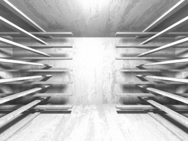 Karanlık Bodrum boş odası iç. Beton duvarlar. Mimari arka plan. 3D render illüstrasyon