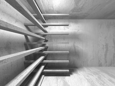 Karanlık Bodrum boş odası iç. Beton duvarlar. Mimari arka plan. 3D render illüstrasyon