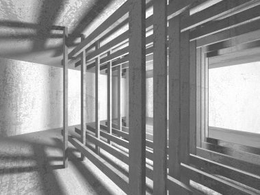 Karanlık Bodrum boş odası iç. Beton duvarlar. Mimari arka plan. 3D render illüstrasyon