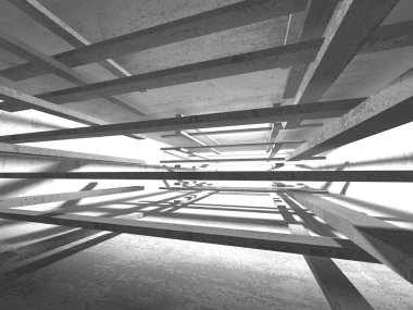 Karanlık Bodrum boş odası iç. Beton duvarlar. Mimari arka plan. 3D render illüstrasyon