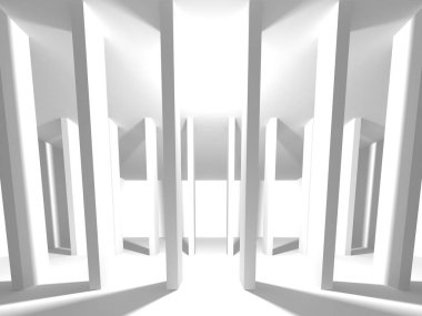 Fütüristik beyaz mimari tasarım arka plan. 3D render illüstrasyon