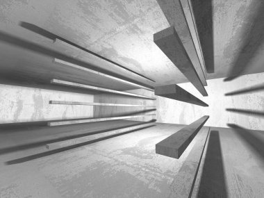 Karanlık Bodrum boş odası iç. Beton duvarlar. Mimari arka plan. 3D render illüstrasyon