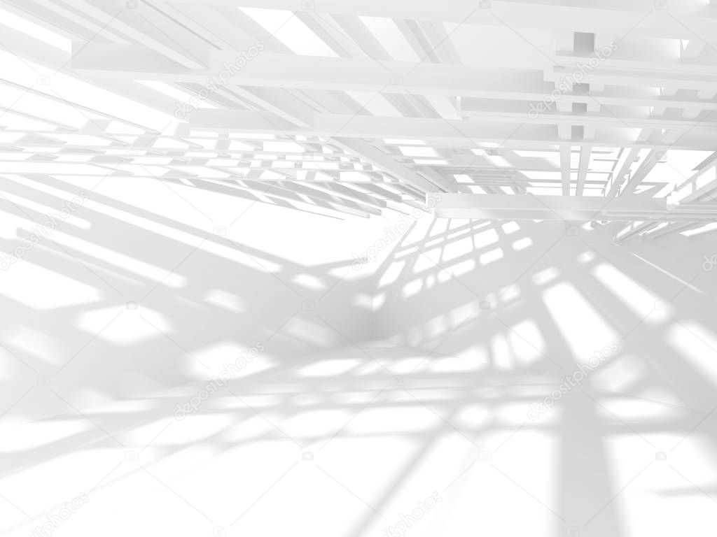 Abstract geometric architectural background in white with shadows