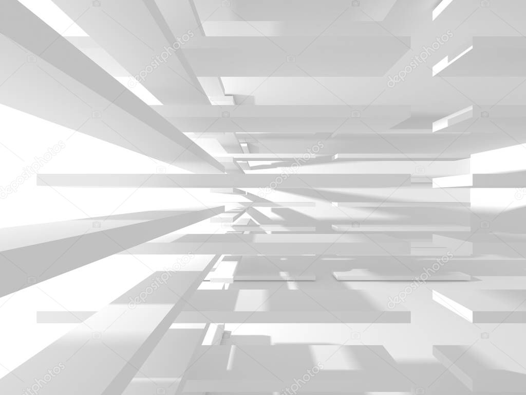 Abstract geometric architectural background in white with shadows