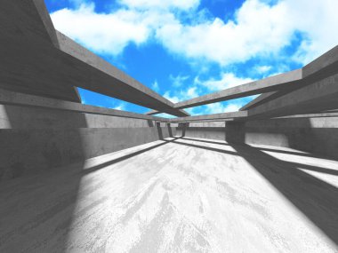 Bulutlu gökyüzü arka planda beton oda duvar inşaatı