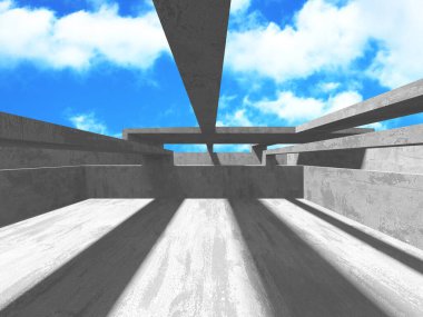 Bulutlu gökyüzü arka planda beton oda duvar inşaatı