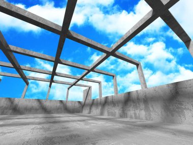 Bulutlu gökyüzü arka planda beton oda duvar inşaatı