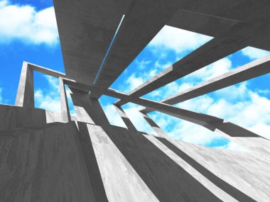 Bulutlu gökyüzü arka planda beton oda duvar inşaatı