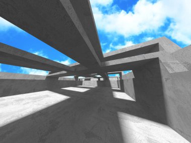 Bulutlu gökyüzü arka planda beton oda duvar inşaatı