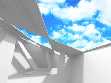 Bulutlu gökyüzü arka planda fütüristik beyaz mimari tasarım