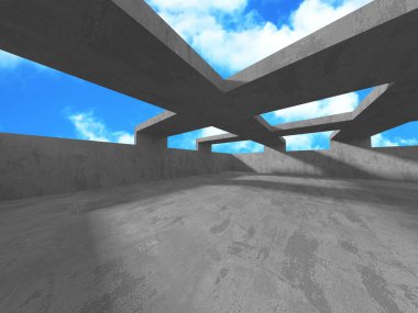 Bulutlu gökyüzü arka planda beton oda duvar inşaatı