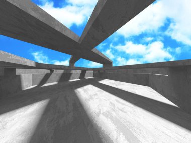 Bulutlu gökyüzü arka planda beton oda duvar inşaatı