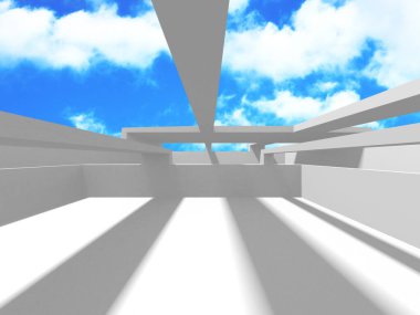 Bulutlu gökyüzü arka planda fütüristik beyaz mimari tasarım