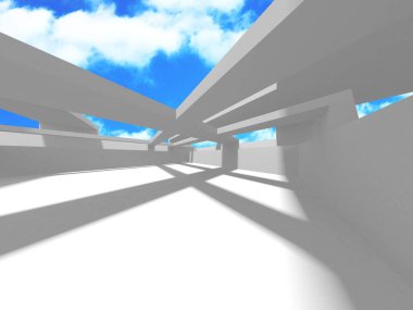 Bulutlu gökyüzü arka planda fütüristik beyaz mimari tasarım