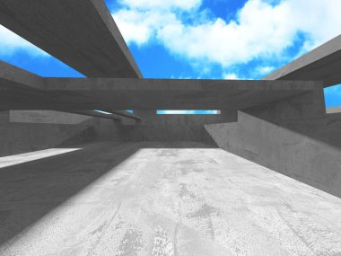 Bulutlu gökyüzü arka planda beton oda duvar inşaatı