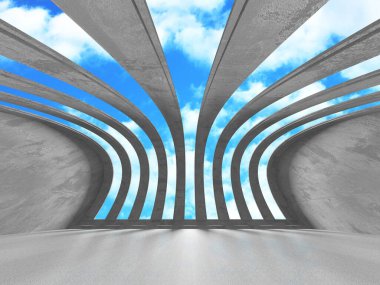 Bulutlu gökyüzü arka planda beton oda duvar inşaatı