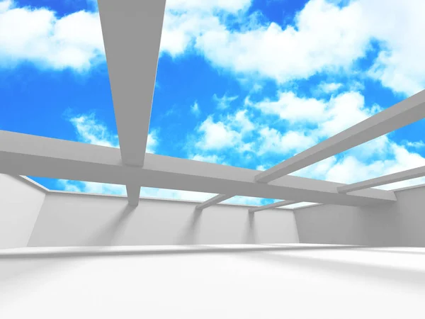 多云天空背景下的未来派白色建筑设计 — 图库照片