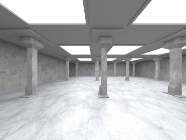 Karanlık beton boş oda. Modern mimari tasarım