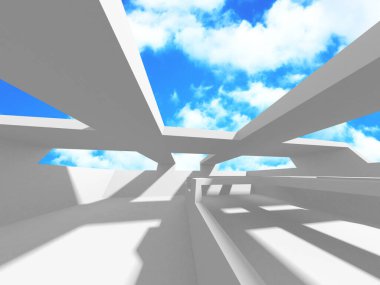 Bulutlu gökyüzü arka planda fütüristik beyaz mimari tasarım