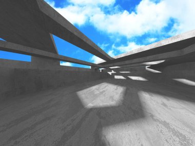 Bulutlu gökyüzü arka planda beton oda duvar inşaatı