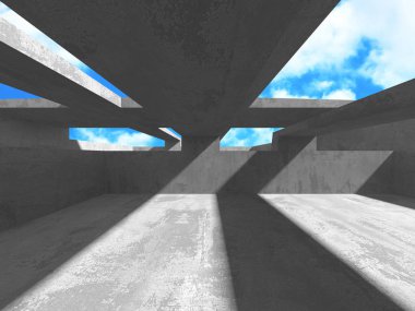 Bulutlu gökyüzü arka planda beton oda duvar inşaatı