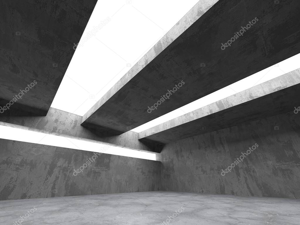 Dark concrete empty room. Modern architecture design