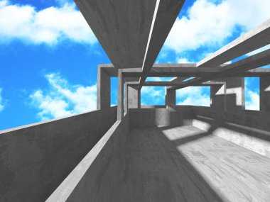 Bulutlu gökyüzü arka planda beton oda duvar inşaatı