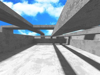 Bulutlu gökyüzü arka planda beton oda duvar inşaatı