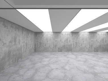 Karanlık beton boş oda. Modern mimari tasarım