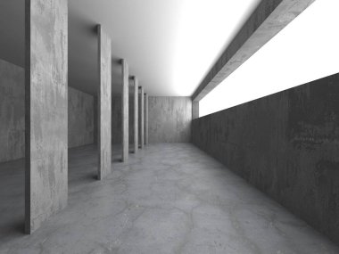 Karanlık beton boş oda. Modern mimari tasarım