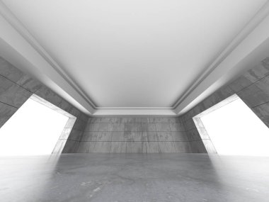 Karanlık beton boş oda. Modern mimari tasarım