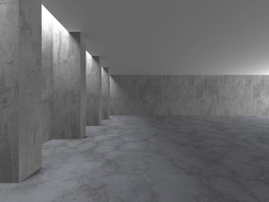 Karanlık beton boş oda. Modern mimari tasarım